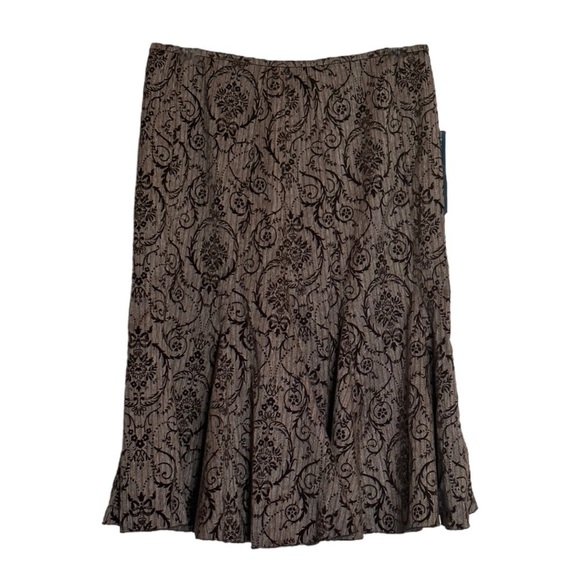 Vintage Dresses & Skirts - Nine West Vintage Brown Velvet Filigree Flowy Boho Knee Length Skirt Size 8 NWT